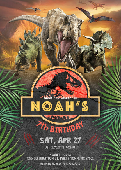 Jurassic Park Dinosaur customizable invitation template | Share or Print |  | XH418