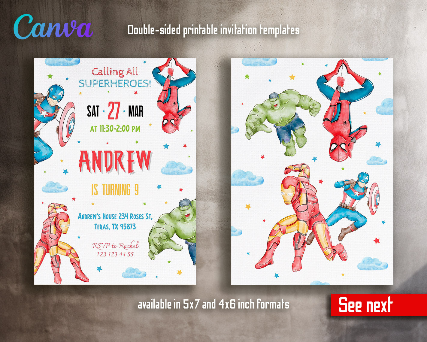 Avengers Marvel Superhero  customizable invitation template | Share or Print | boy | EW966