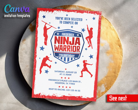 American Ninja Warrior customizable invitation template | Share or Print |  | QG715