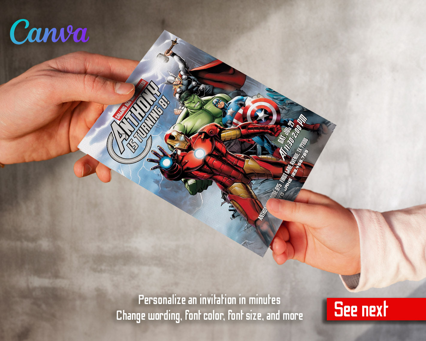 Avengers Marvel Superhero  customizable invitation template | Share or Print | boy | JN776