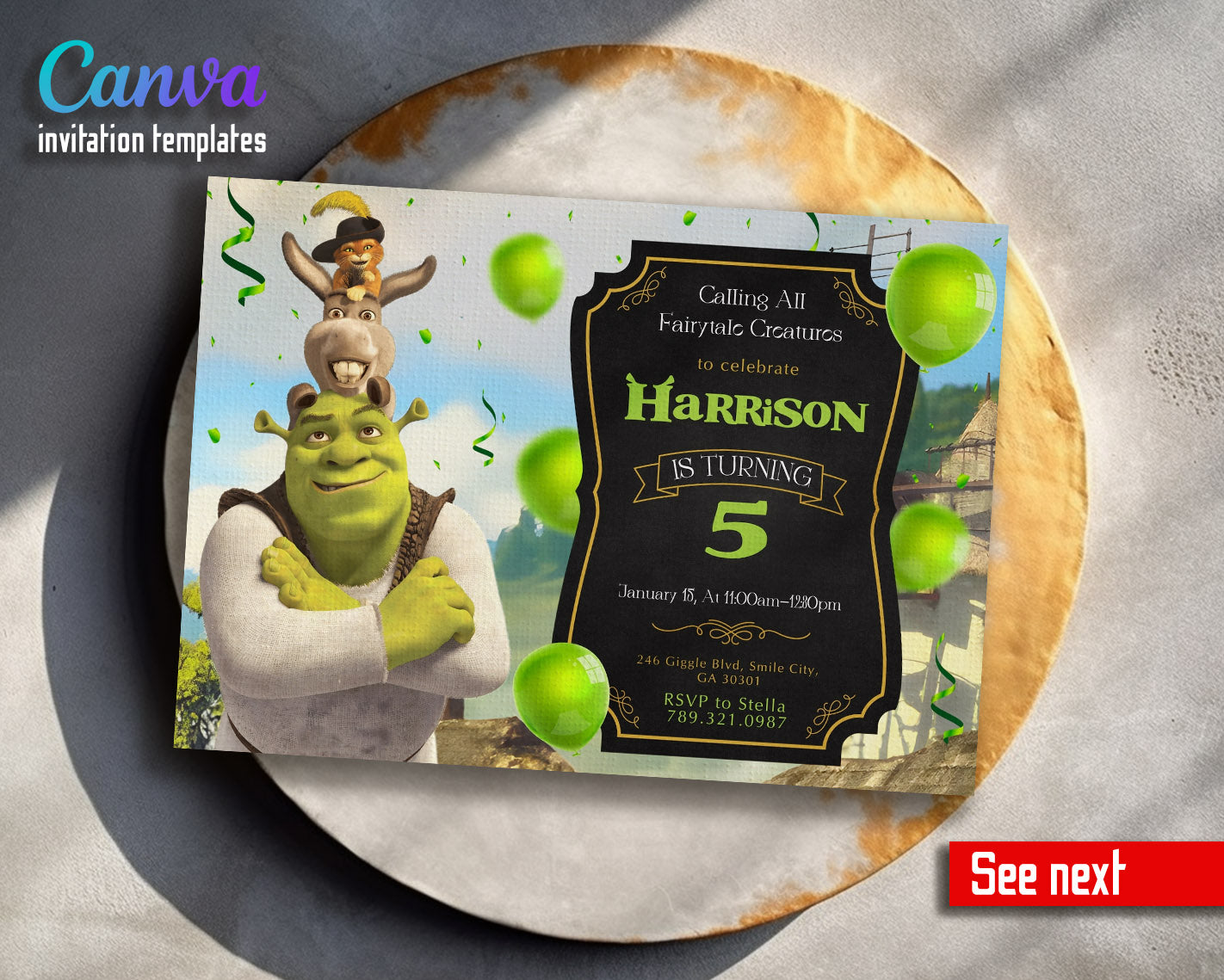 Shrek  customizable invitation template | Share or Print |  | PQ544