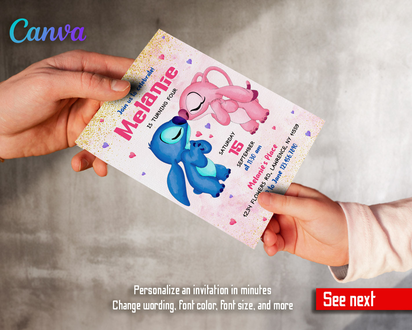 Lilo & Stitch Angel customizable invitation template | Share or Print | girl | KW984