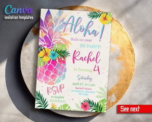 Aloha Luau Party customizable invitation template | Share or Print | girl | TY558