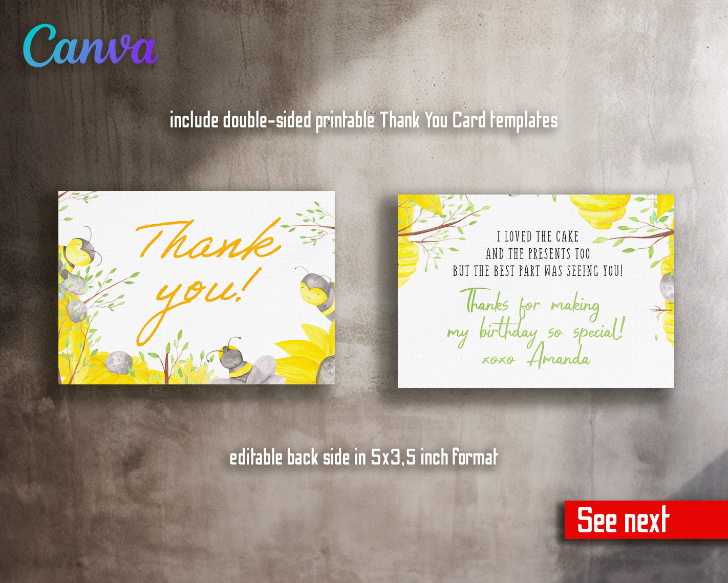 1st Bee Day Party customizable invitation template | Share or Print |  | XZ273