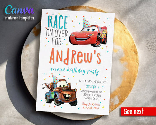 Cars Lightning McQueen customizable invitation template | Share or Print | boy | BV839