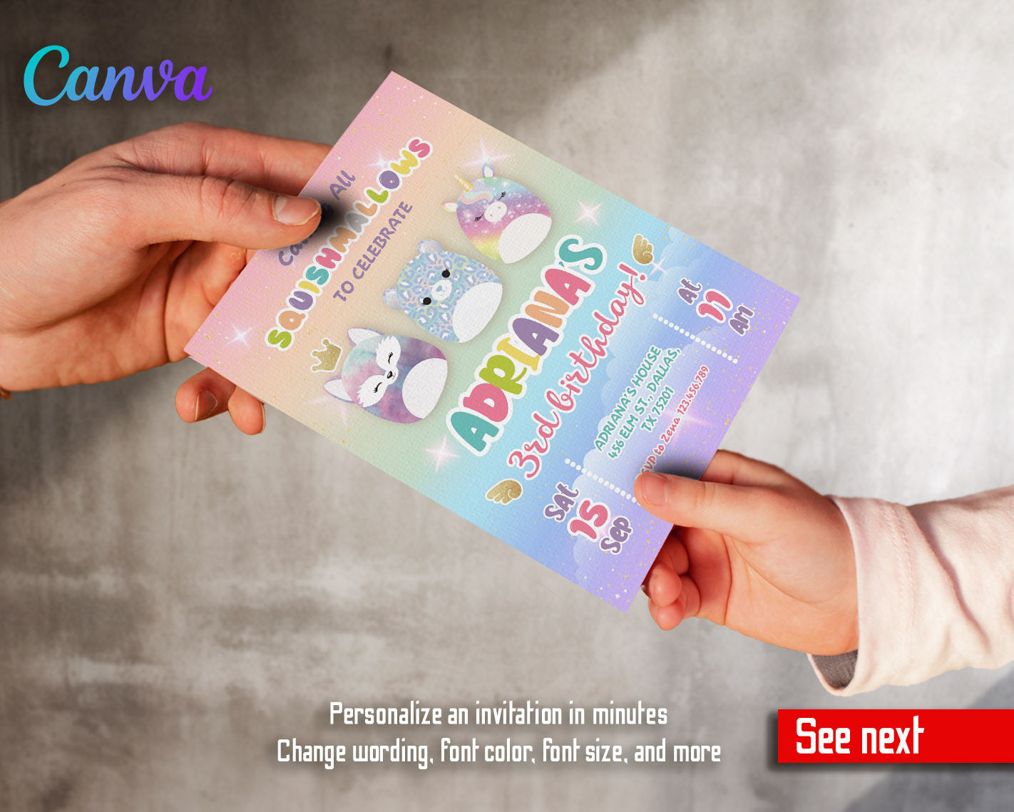 Squishmallows  customizable invitation template | Share or Print |  | IA558