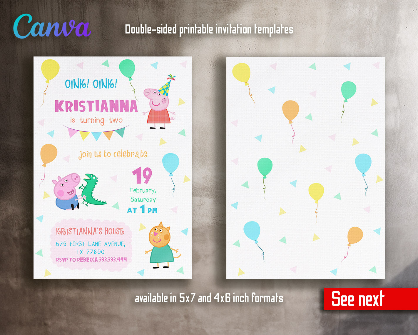 Peppa Pig customizable invitation template | Share or Print | girl | ZS622