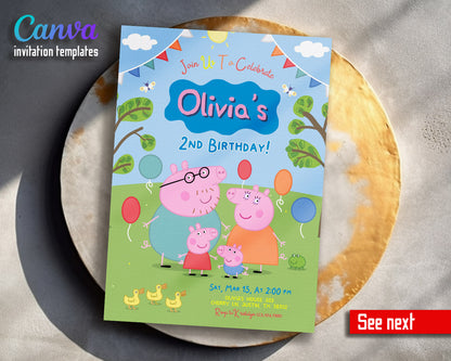 Peppa Pig customizable invitation template | Share or Print | girl | EP754