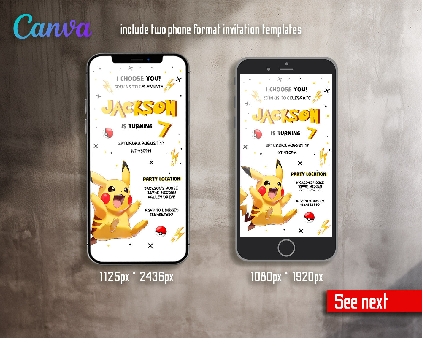 Pokemon Pikachu  customizable invitation template | Share or Print |  | PZ176