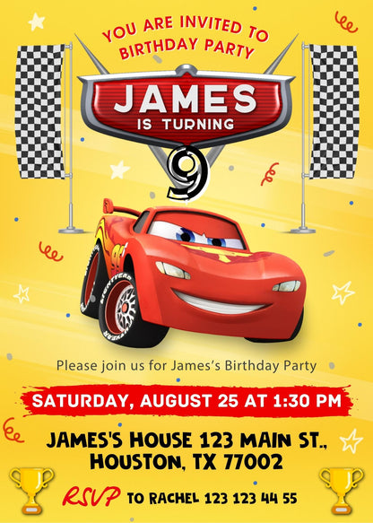 Cars Lighting McQueen customizable invite template | instant download | Share or Print | ES851