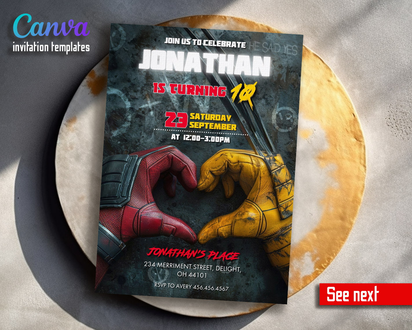 Deadpool Wolverine Marvel  customizable invitation template | Share or Print | boy | OI253