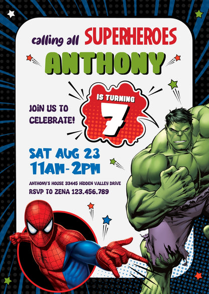 Avengers Marvel Superhero  customizable invitation template | Share or Print | boy | IE425