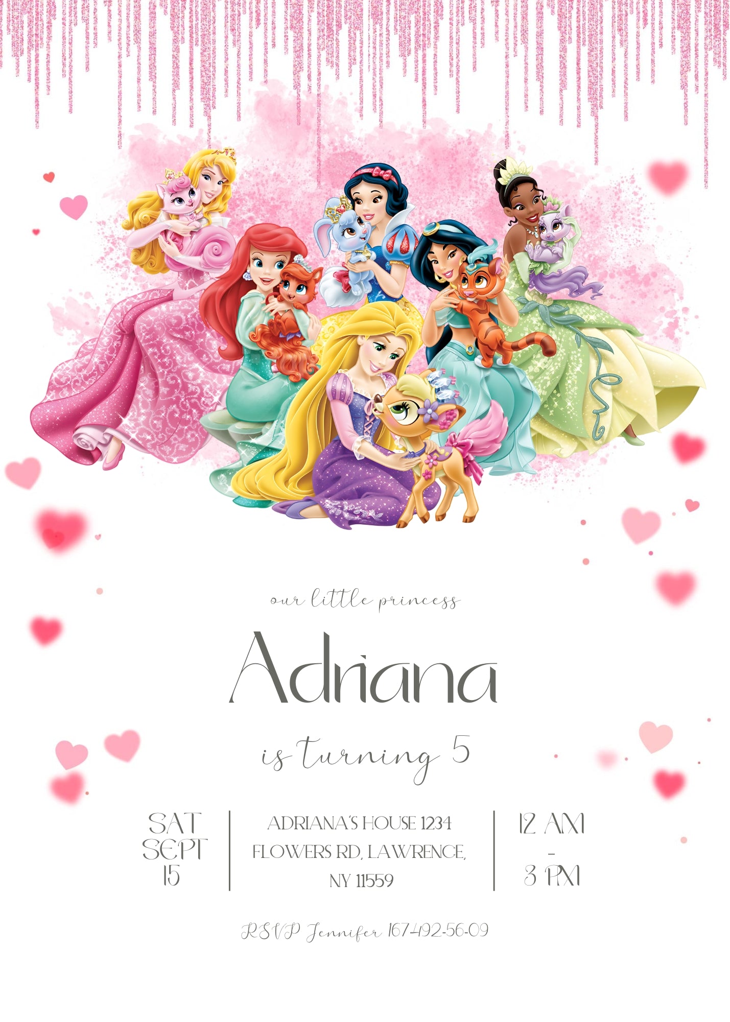 Princess Disney customizable invite template girl | instant download | Share or Print | QJ512