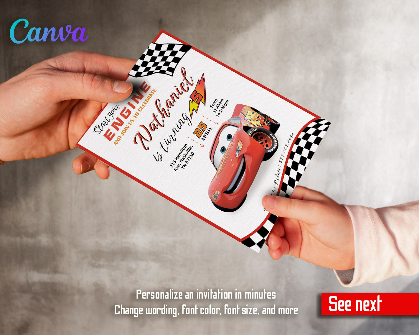 Cars Lightning McQueen customizable invitation template | Share or Print | boy | HG629