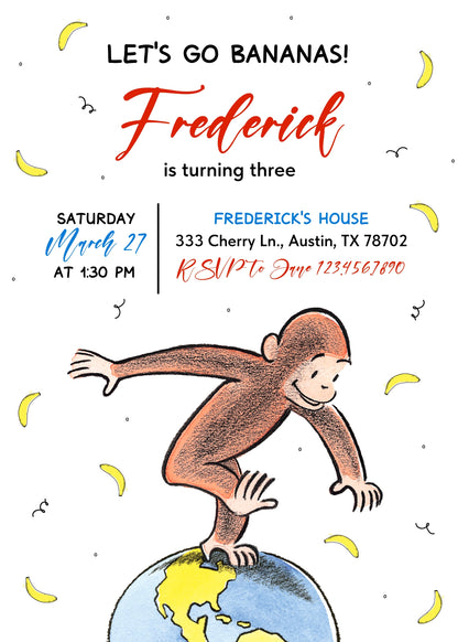 Curious George Monkey customizable invitation template | Share or Print |  | IT964