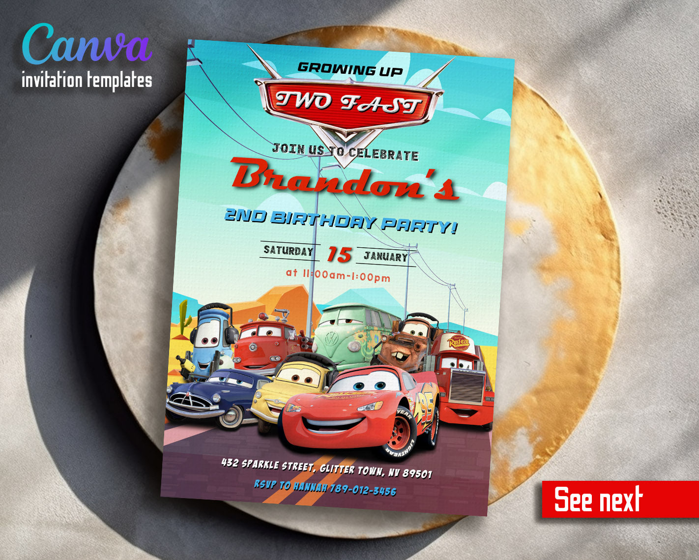 Cars Lightning Mcqueen Two customizable invitation template | Share or Print | boy | FR481