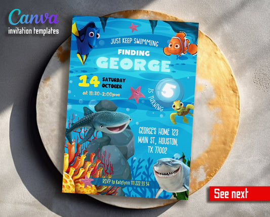 Finding Nemo customizable invitation template | Share or Print |  | PP490