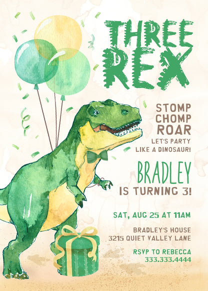 Dinosaur T-Rex customizable invitation template | Share or Print |  | DG551