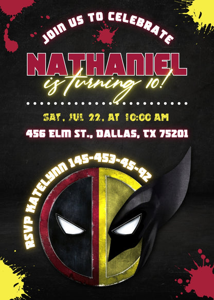 Deadpool Wolverine Marvel  customizable invitation template | Share or Print | boy | IZ972