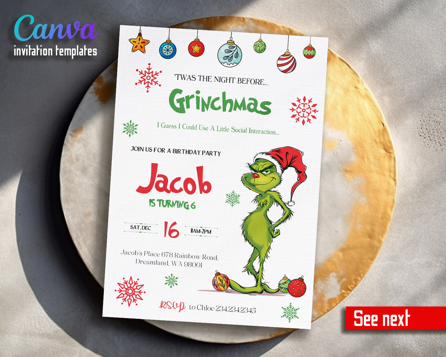 The Grinch  Merry Grinchmas customizable invitation template | Share or Print |  | LE302