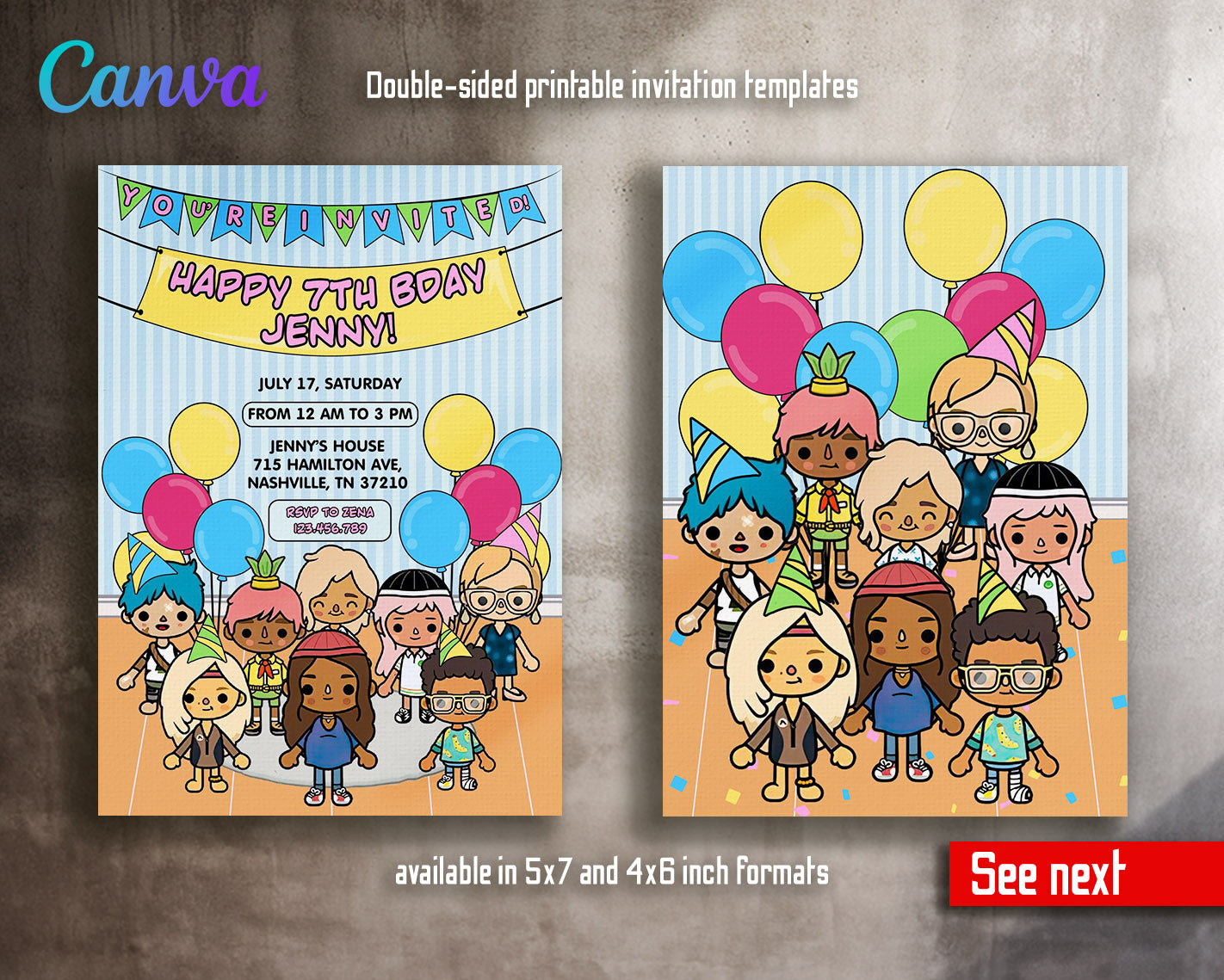 Toca Boca World Gamer customizable invitation template | Share or Print |  | YW491