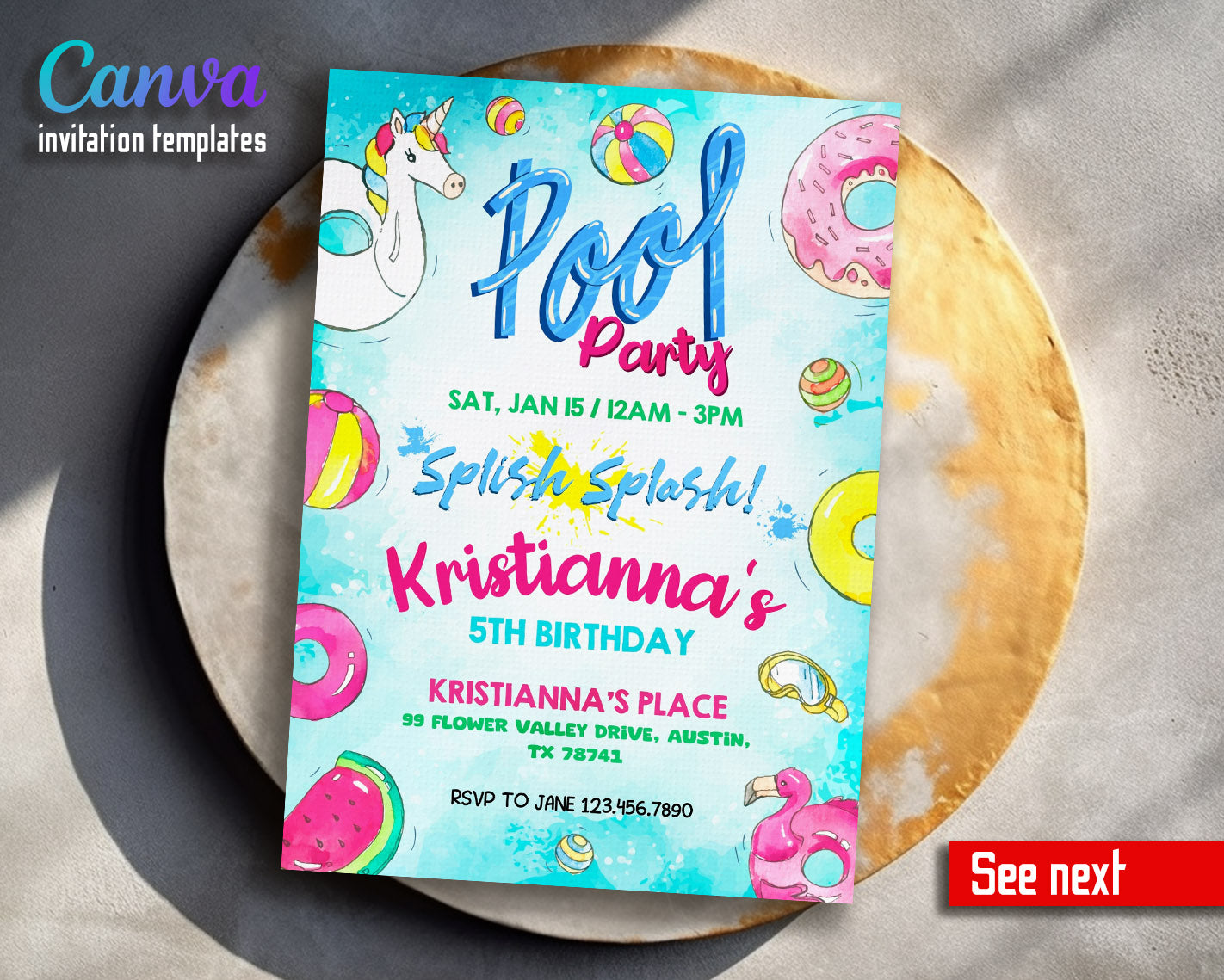 Pool Party customizable invitation template | Share or Print | girl | RU782