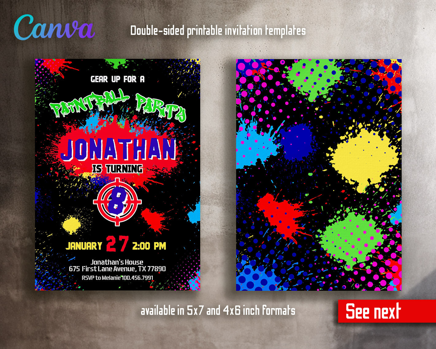 Paintball Airsoft battle customizable invitation template | Share or Print | boy | KV321