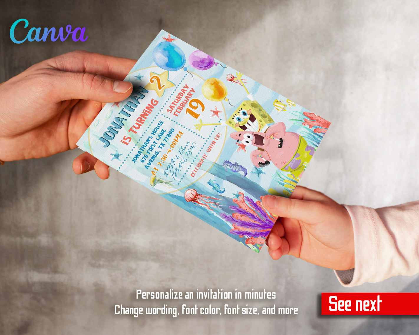 SpongeBob SquarePant customizable invitation template | Share or Print |  | VR905