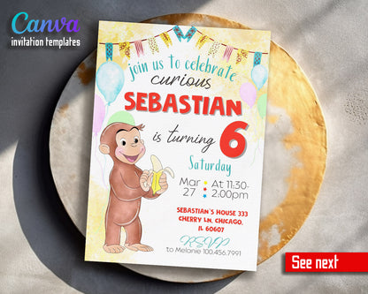 Curious George Monkey customizable invitation template | Share or Print |  | CC988