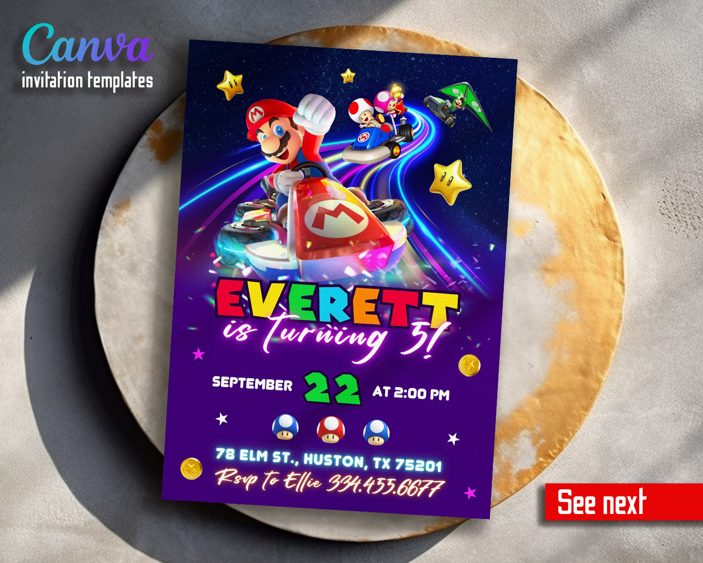 Mario Kart Gamer customizable invitation template | Share or Print | boy | XX686