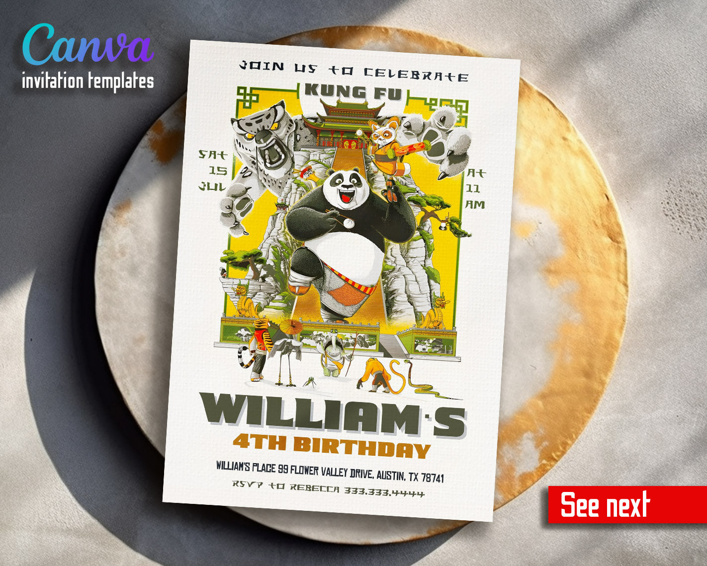 Kung Fu Panda Po customizable invitation template | Share or Print |  | TV986