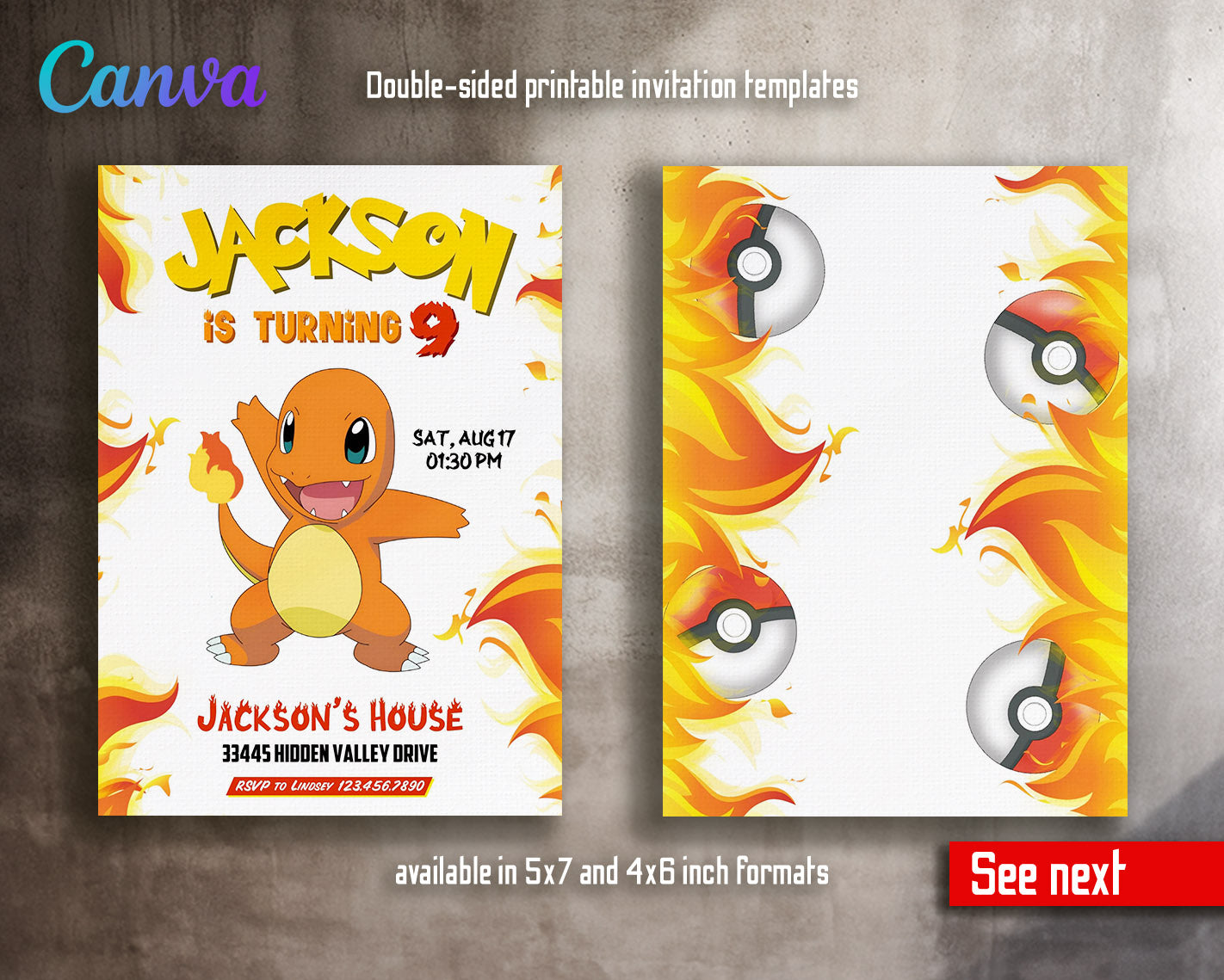 Charmander Pokemon Anime customizable invitation template | Share or Print |  | WT614