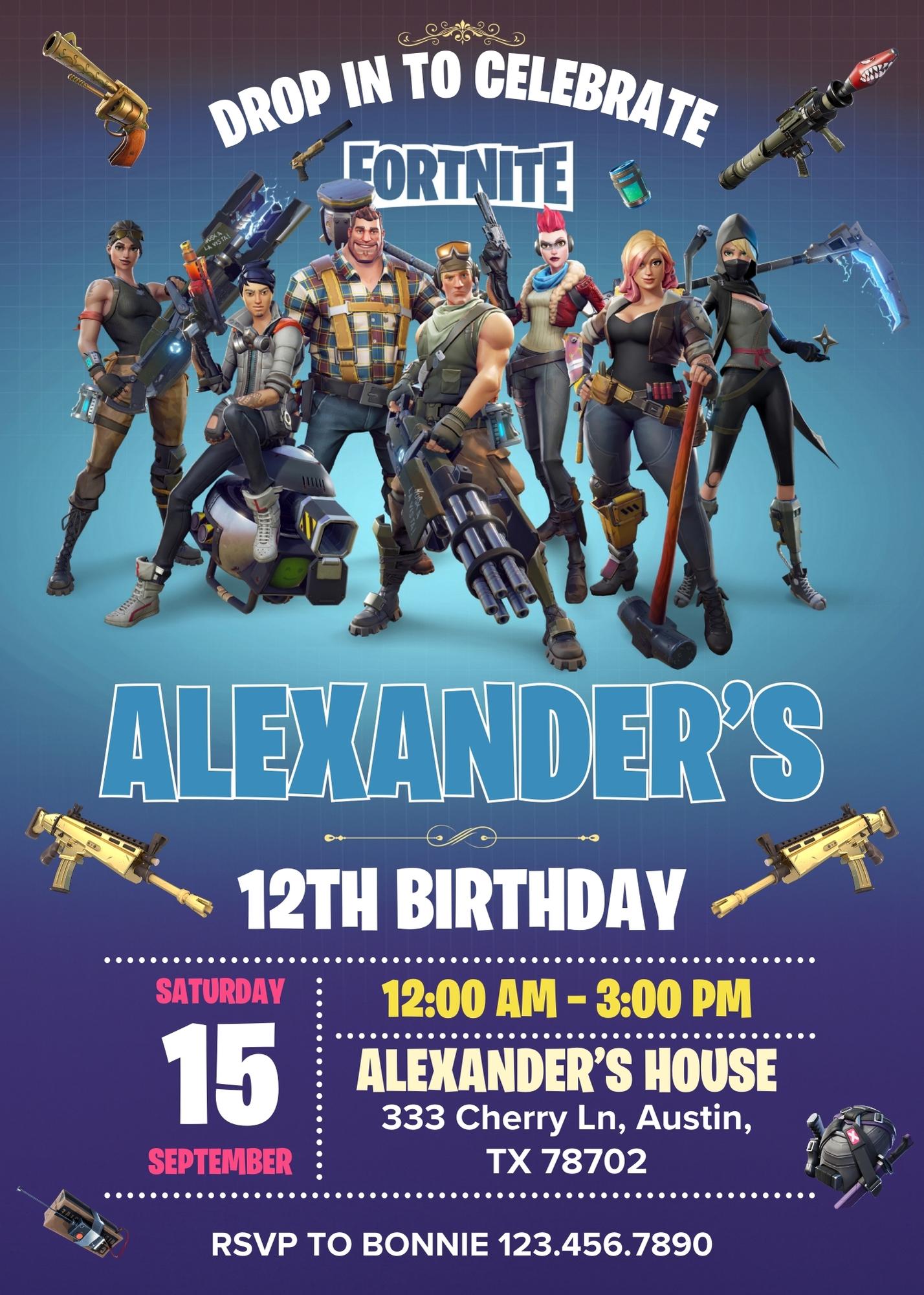 Fortnite gamer customizable invitation template | Share or Print | boy | OV601