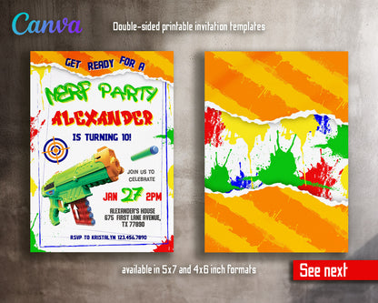 NERF Dart Wars  customizable invitation template | Share or Print | boy | NX219