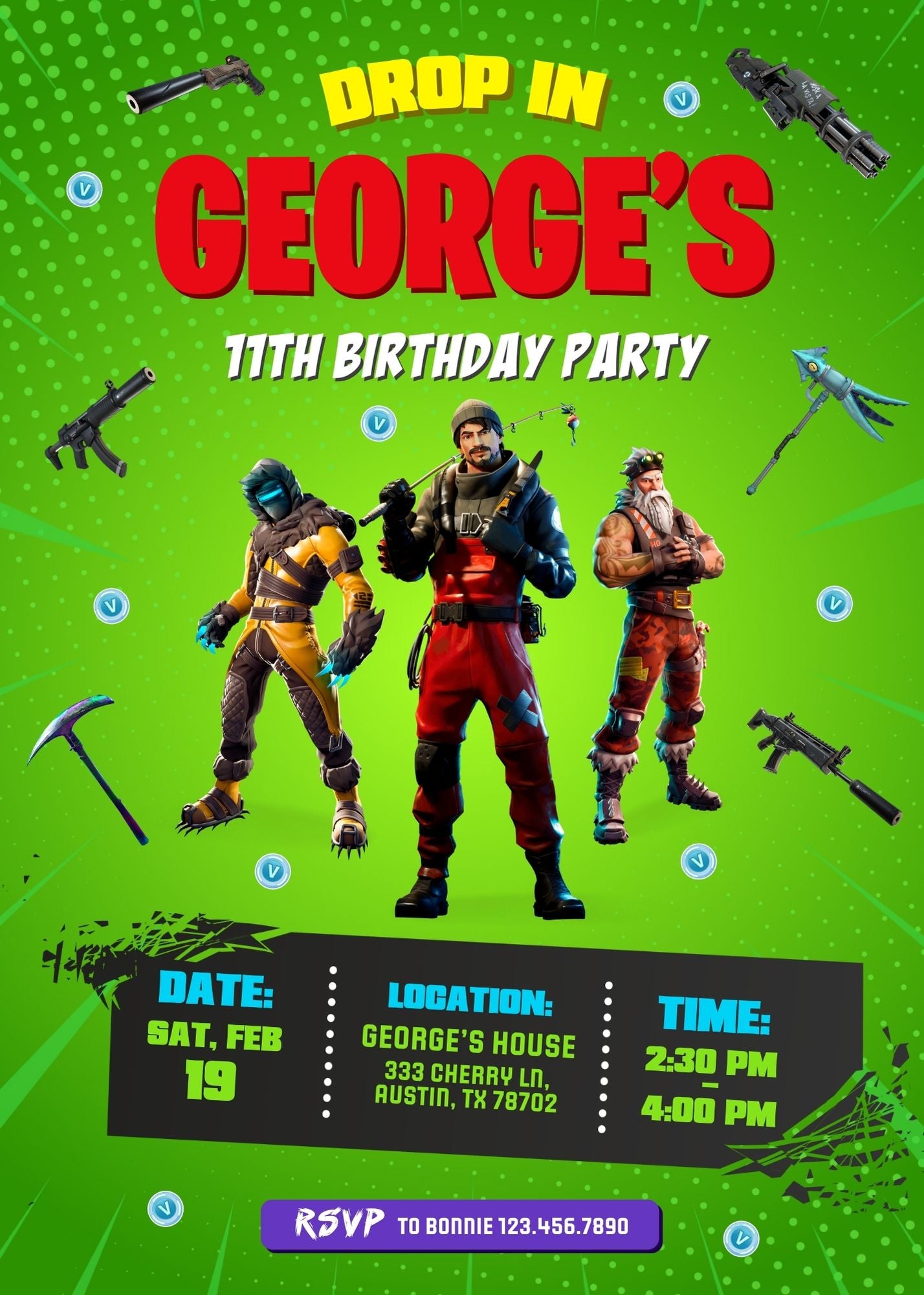 Fortnite gamer customizable invitation template | Share or Print | boy | YM128