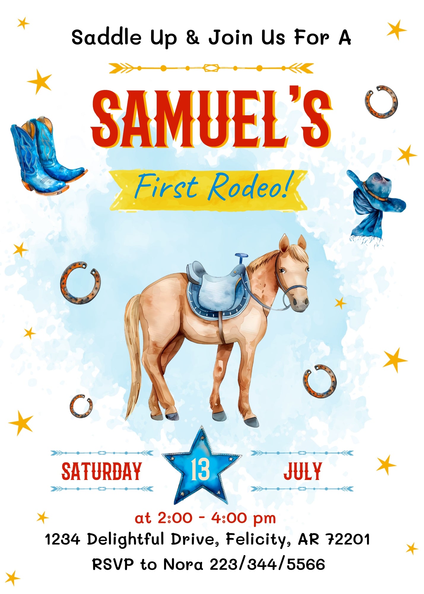 Cowboy Rodeo customizable invitation template | Share or Print | boy | TI318