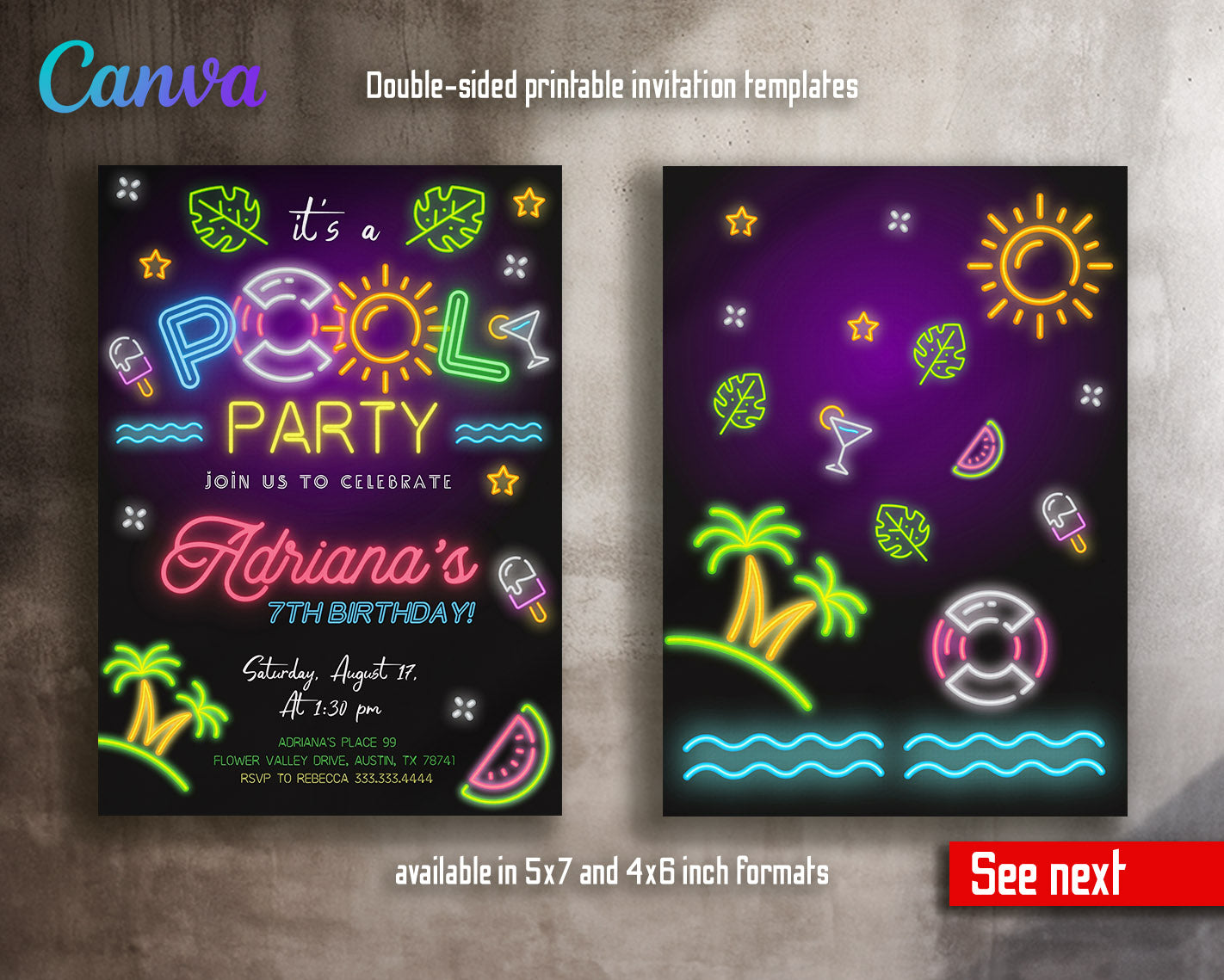 Pool Party customizable invitation template | Share or Print | girl | GS451