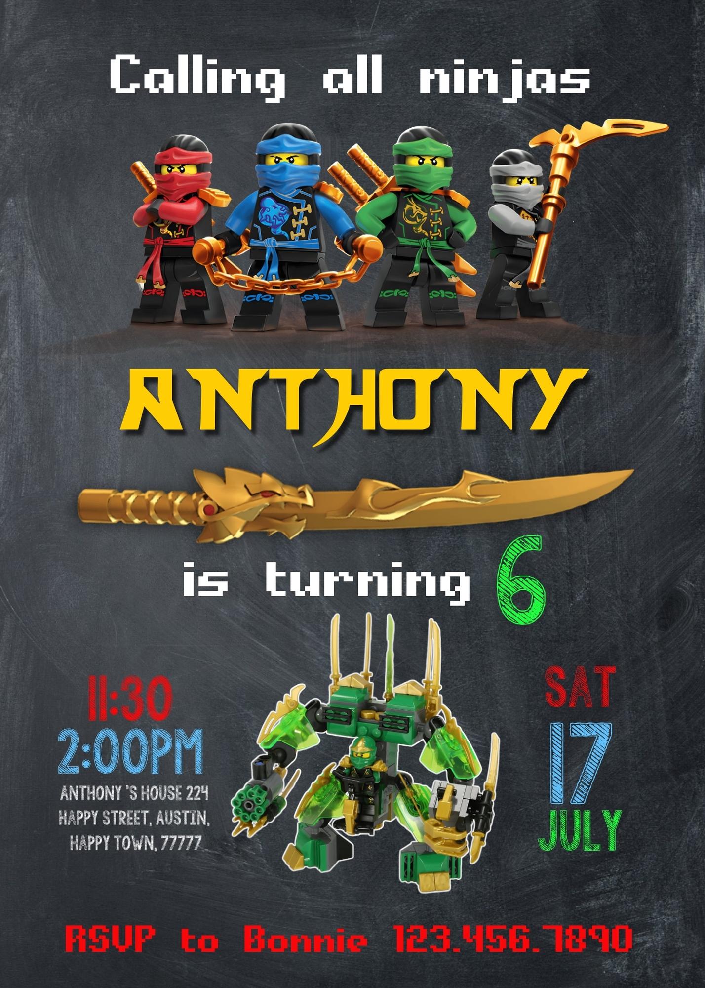 Ninjago customizable invite template boy | instant download | Share or Print | SQ029