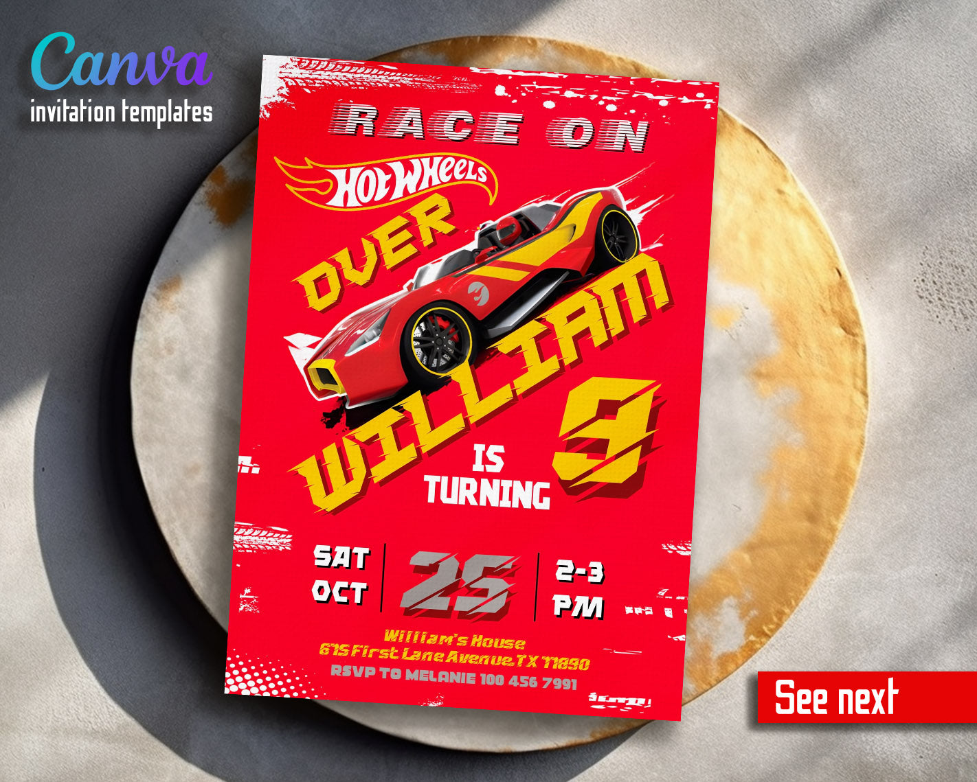 Hot Wheels Racing  customizable invitation template | Share or Print | boy | GD726