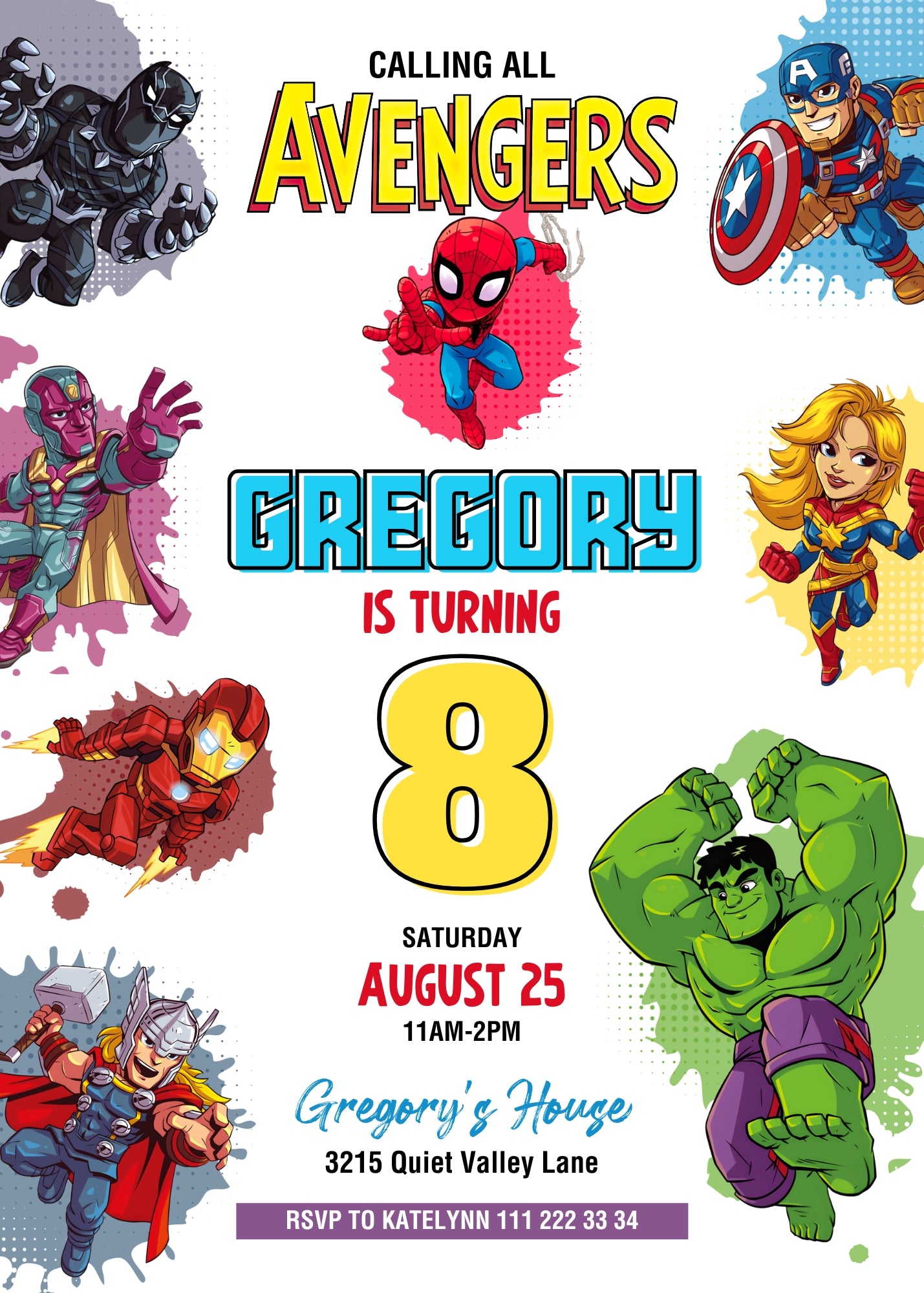 Avengers Marvel Superhero  customizable invitation template | Share or Print | boy | FA876