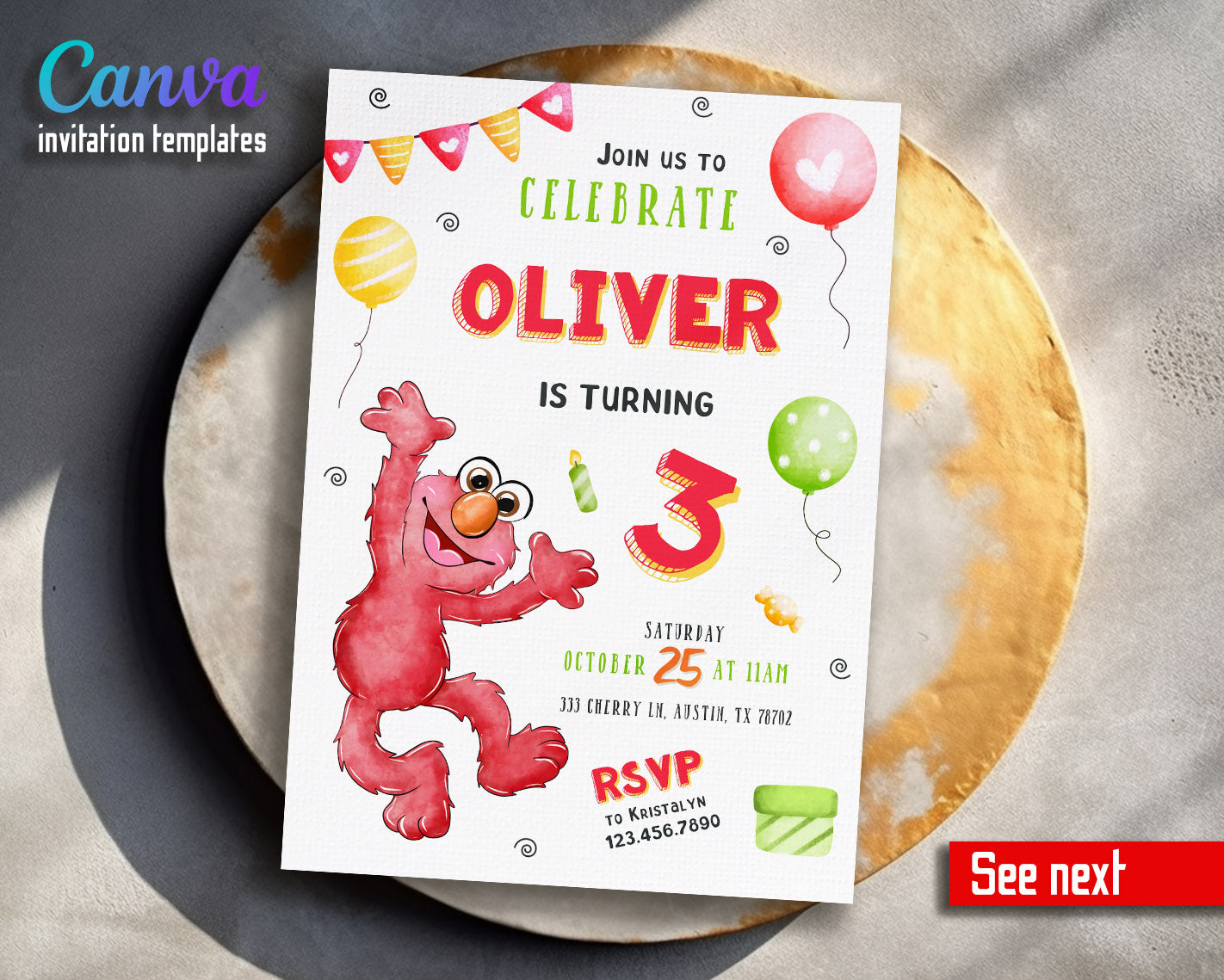 Sesame Street Elmo customizable invitation template | Share or Print |  | IE810