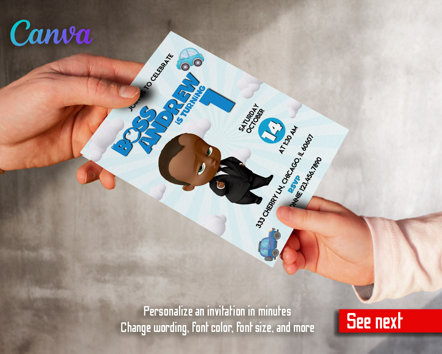 Baby Boss  customizable invitation template | Share or Print | boy | IN105