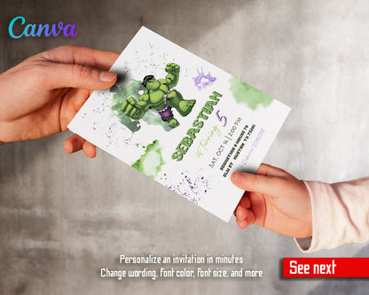 Hulk The Avengers Marvel Superhero customizable invitation template | Share or Print | boy | QU680