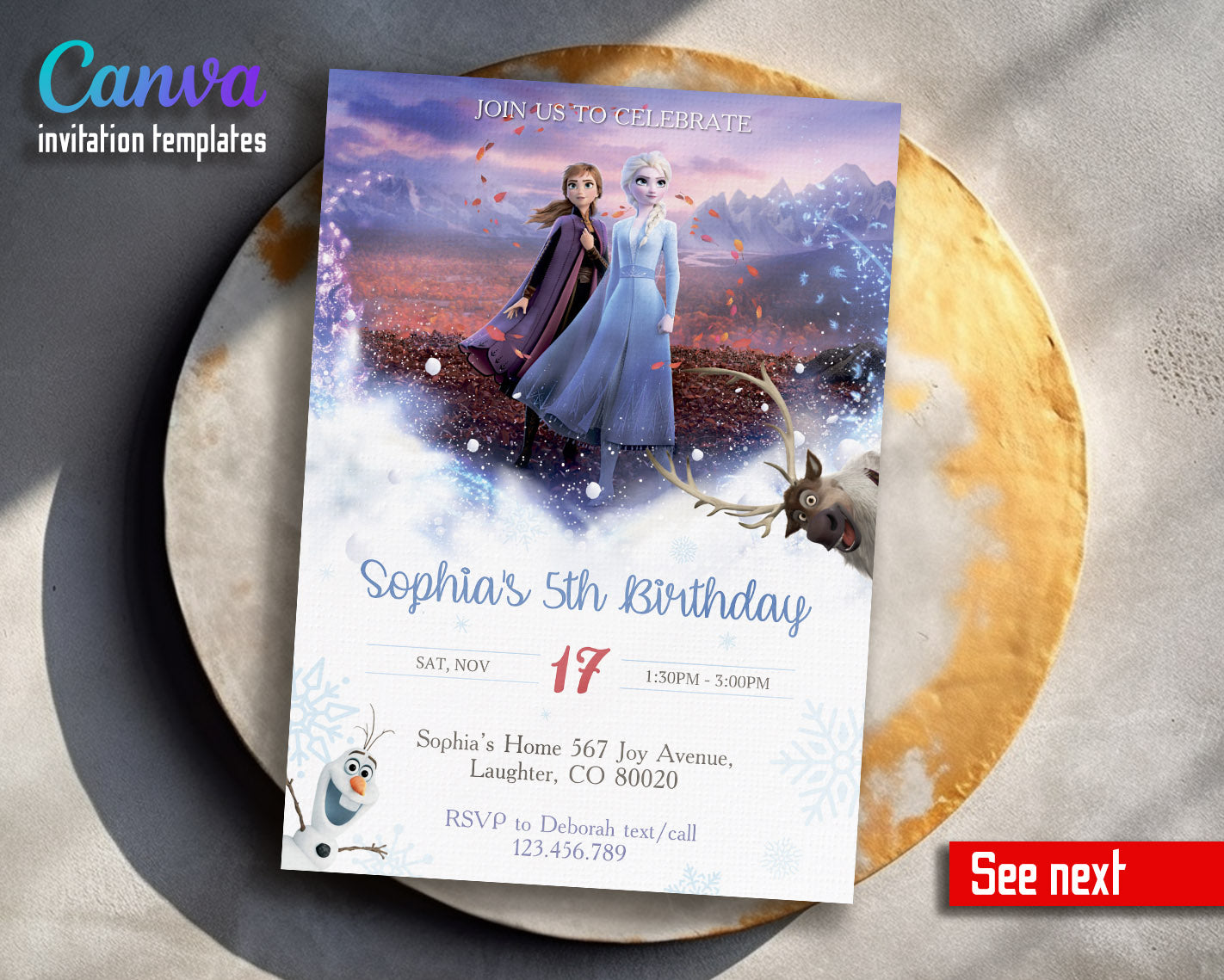 Frozen Elsa  customizable invitation template | Share or Print | girl | FO805