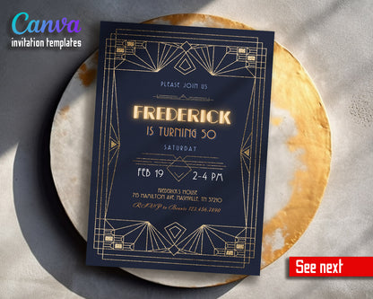 The Great Gatsby Art Deco customizable invitation template | Share or Print |  | VD769