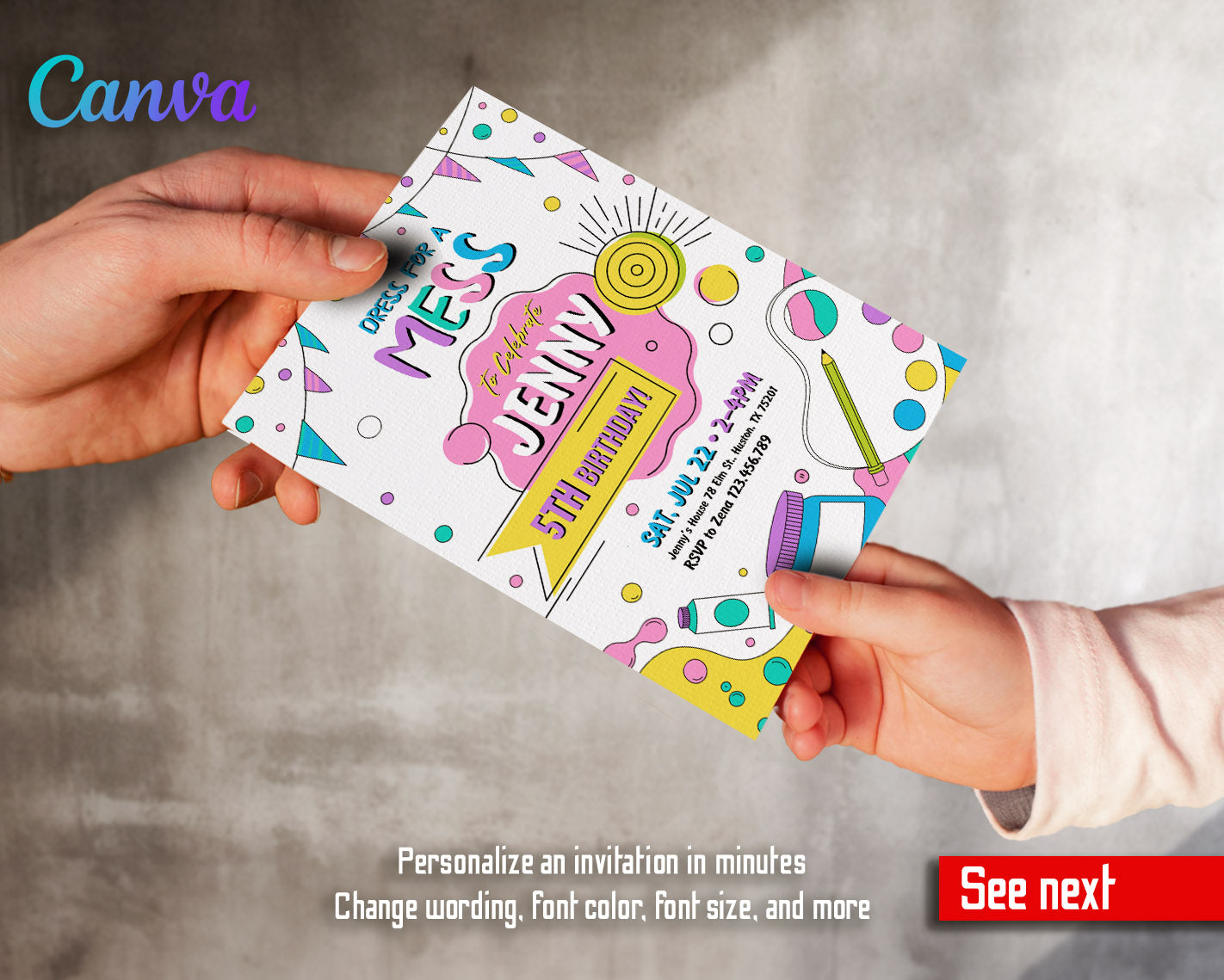 Art Party customizable invitation template | Share or Print | girl | YI515