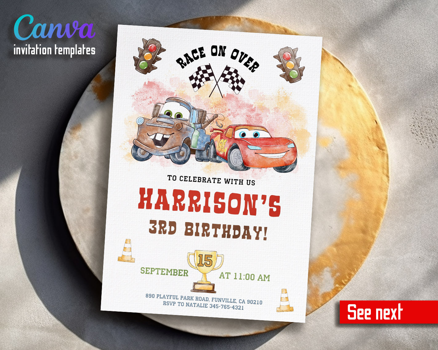 Cars Lightning McQueen customizable invitation template | Share or Print | boy | MV190