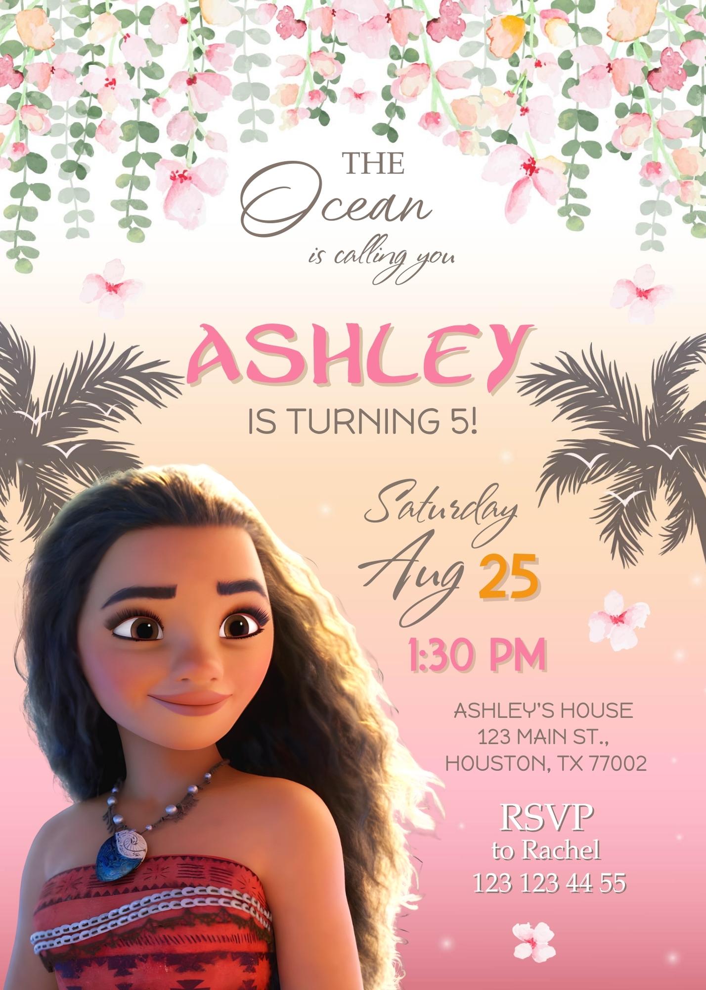 Moana Princess customizable invite template girl | instant download | Share or Print | IW514