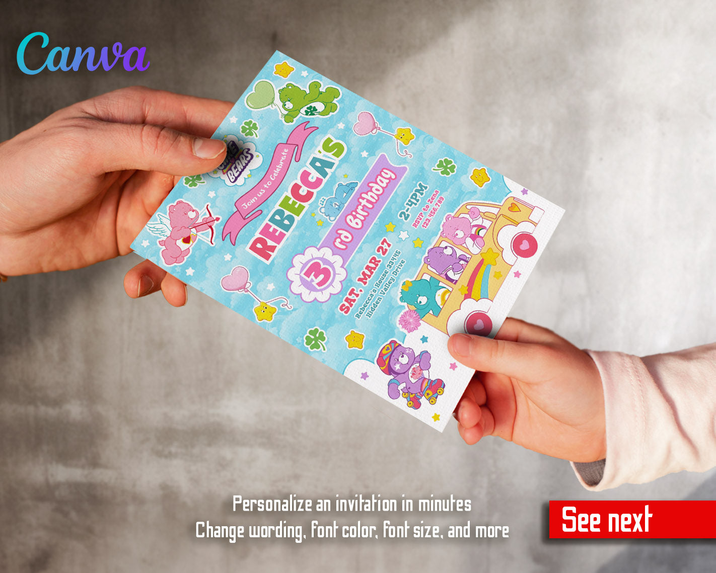 Care Bears  customizable invitation template | Share or Print |  | FG275