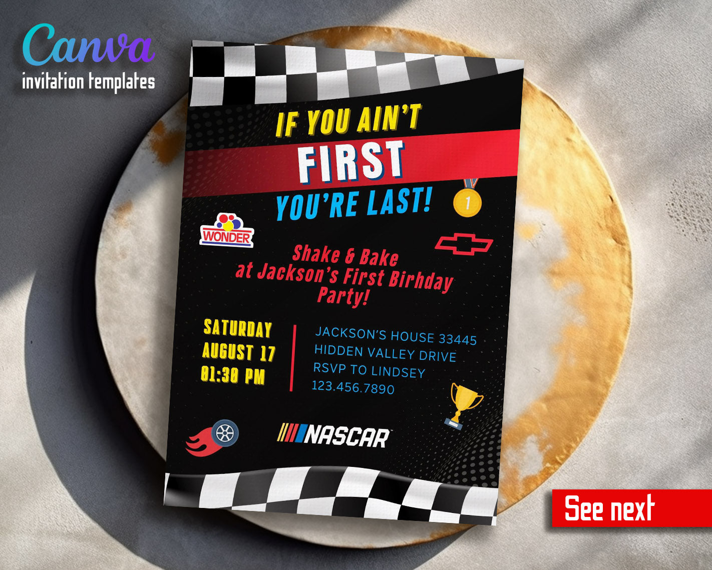 Nascar Ricky Bobby  customizable invitation template | Share or Print | boy | WE322